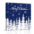 thumbnail image 1 of Canvas Wall Art, Navy Blue Christmas Trees Framed Canvas Prints for Living Room Bathroom, Winter Xmas Snowflakes Pine Forest Gallery Wrapped Wall Decor for Home Office, Gifts, 12"x12" Ship Next Day, 1 of 9