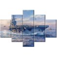 thumbnail image 1 of Canvas Wall Art Navy Blue Decor Battleship in The WWII Paintings Boat Ship Pictures 5 Piece Premium Quality Prints Artwork House Decorations Framed Stretched Ready to Hang, 60" Wx40 H, 1 of 6