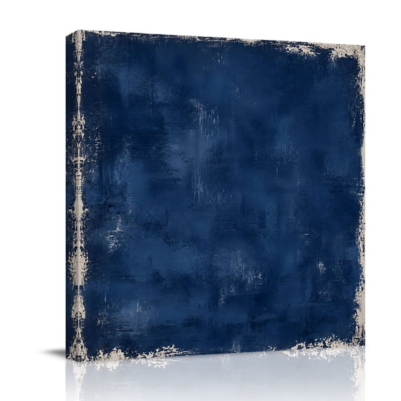 Canvas Wall Art, Navy Blue Framed Canvas Prints for Bathroom Kitchen, Modern Minimalist Abstract Distressed Style Gallery Wrapped Wall Decor for Home Office, Gifts, 10"x10" Ship Next Day