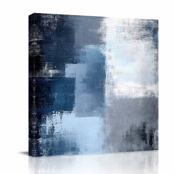 Canvas Wall Art, Navy Blue Grey Framed Canvas Prints for Bathroom Desk, Modern Ombre Oil Painted Abstract Art Small Gallery Wrapped Wall Decor for Home Office, Gifts, 8"x8" Ship Next Day