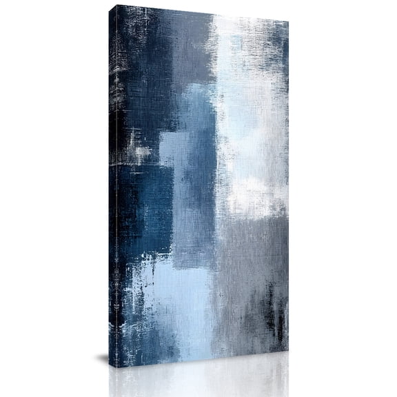 Canvas Wall Art, Navy Blue Grey Framed Canvas Prints for Bedroom Dining Room, Modern Ombre Oil Painted Abstract Art Oversized Gallery Wrapped Wall Decor for Home Office, Gifts, 20"x40" Ship Next Day