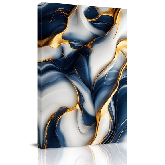 Canvas Wall Art, Navy Blue Marble Framed Canvas Prints for Kitchen Bedroom, Gold Modern Art Small Gallery Wrapped Wall Decor for Home Office, Gifts, 8"x12" Ship Next Day