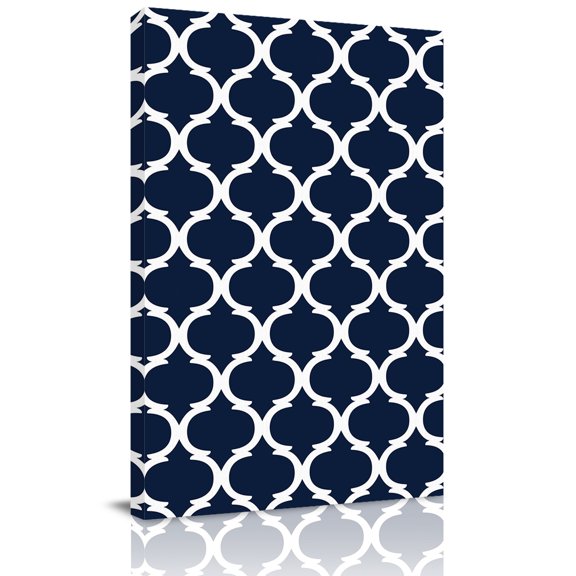 Canvas Wall Art, Navy Blue Morocco Pattern Framed Canvas Prints for Bathroom Hallway, White Moroccan Geometric Art Small Gallery Wrapped Wall Decor for Home Office, Gifts, 8"x10" Ship Next Day