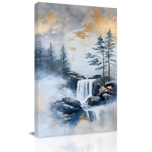 Canvas Wall Art, Navy Blue Mountain Framed Canvas Prints for Bathroom Hallway, Modern Abstract Art Tree Small Gallery Wrapped Wall Decor for Home Office, Gifts, 8"x10" Ship Next Day