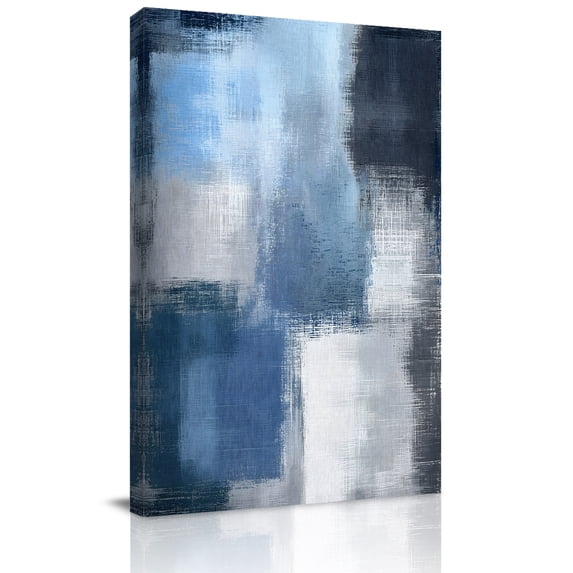 Canvas Wall Art, Navy Blue Ombre Framed Canvas Prints for Bathroom Hallway, Modern Oil Painting Geometric Small Gallery Wrapped Wall Decor for Home Office, Gifts, 8"x10" Ship Next Day