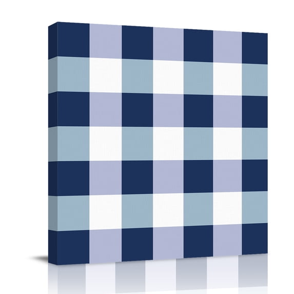 Canvas Wall Art, Navy Blue Plaid Framed Canvas Prints for Bathroom Kitchen, Spring Farmhouse Buffalo Checkered Gallery Wrapped Wall Decor for Home Office, Gifts, 10"x10" Ship Next Day