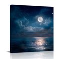 thumbnail image 1 of Canvas Wall Art, Navy Blue Sea Framed Canvas Prints for Bathroom Kitchen, Moon Nautical Summer Ocean Modern Art Gallery Wrapped Wall Decor for Home Office, Gifts, 10"x10" Ship Next Day, 1 of 9