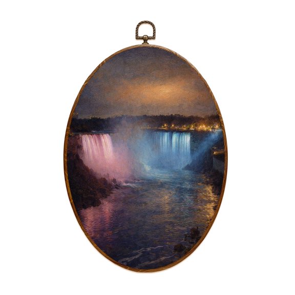 Canvas Wall Art Niagara Falls night Canada North America Oval Framed Canvas Prints Vintage Wall Hanging Decor for Home Bathroom Decorations Gift for Mom Women 8.6"x11.4"