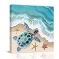 thumbnail image 1 of Canvas Wall Art, Ocean Turtle Framed Canvas Prints for Bedroom Office, Gradient Turquoise Wave Starfish Beach Large Gallery Wrapped Wall Decor for Home Office, Gifts, 16"x16" Ship Next Day, 1 of 9
