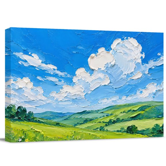 Canvas Wall Art, Oil Painting Framed Artwork for Living Room, Farmhouse Spring Mountain Nature Landscape Gallery Wrapped Canvas Prints Art Ready to Hang Wall Decor for Bathroom Hallway, 10"x8"