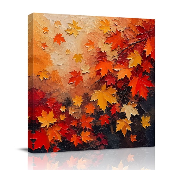 Canvas Wall Art, Oil Painting Maple Leaves Framed Canvas Prints for Bathroom Desk, Thanksgiving Fall Abstract Art Small Gallery Wrapped Wall Decor for Home Office, Gifts, 8"x8" Ship Next Day