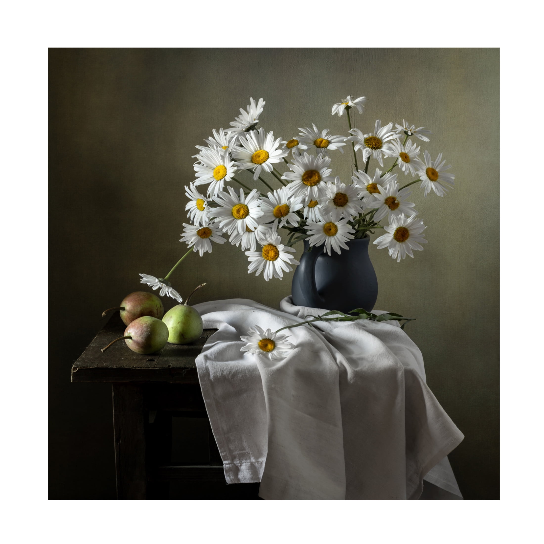 Canvas Wall Art - Olga Aleksandrovna 'Still Life With Daisies And Pears' Wall Art for Living Room, Bedroom, or Office D?cor by Trademark Fine Art - 35 x 35 Inches