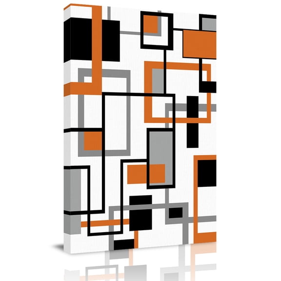 Canvas Wall Art, Orange Black Grey Geometric Framed Canvas Prints for Bathroom Hallway, Middle Century Modern Abstract Art Gallery Wrapped Wall Decor for Home Office, Gifts, 8"x10" Ship Next Day