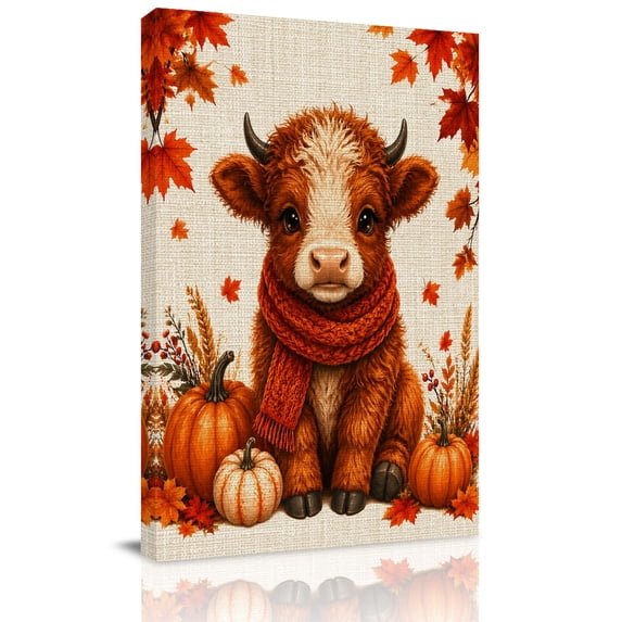 Canvas Wall Art, Orange Fall Framed Canvas Prints for Bedroom Living Room, Thanksgiving Maple Leaves Pumpkins Large Gallery Wrapped Wall Decor for Home Office, Gifts, 18"x24" Ship Next Day