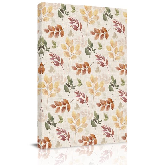 Canvas Wall Art, Orange Green Yellow Botanical Framed Canvas Prints for Living Room Dining Room, Fall Maple Leaf Rustic Gallery Wrapped Wall Decor for Home Office, Gifts, 22"x28" Ship Next Day