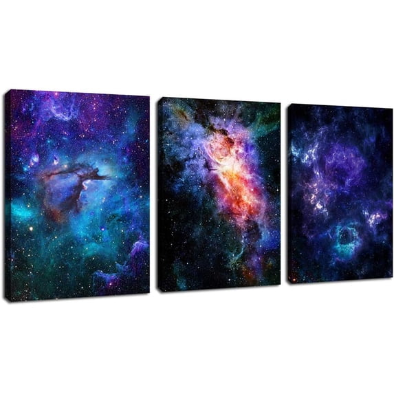 Canvas Wall Art Outer Space Pictures Fantastic Starry Painting Artwork Galaxy Nebula Canvas Prints for Bedroom Bathroom Living Room Kicthen Office Home Wall Decor 12" x 16" x 3 Panels