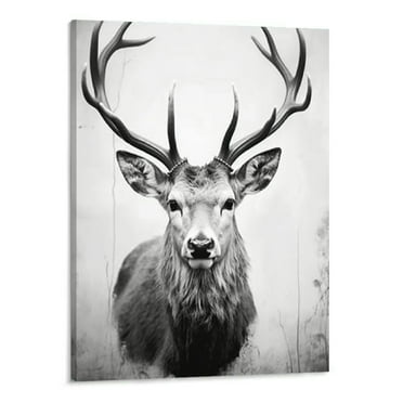 Canvas Wall Art Painting Black And White Abstract Deer Picture For Living Room Animals Pictures Photo Prints On Canvas for Home Modern Decoration Framed Ready to Hang 16x20inch White
