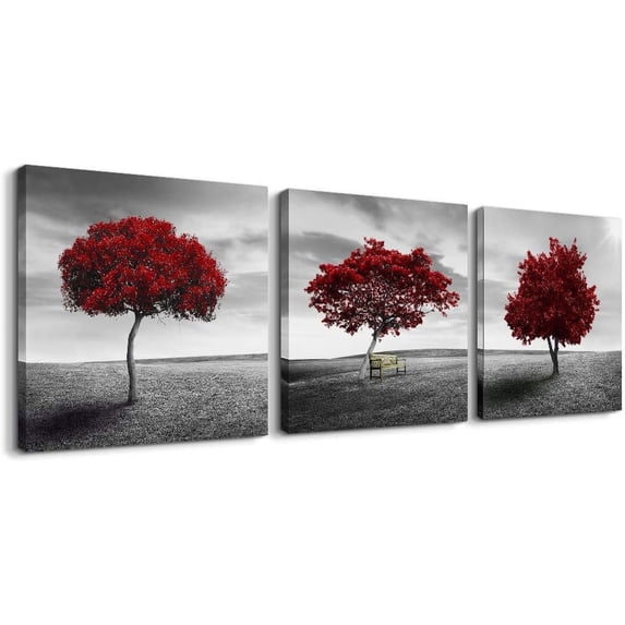 Canvas Wall Art Painting Decor-Panoramic black and white mangrove- 12" x 12" 3 Pieces Framed Canvas Prints Watercolor Giclee with Black Border Ready to Hang for Modern scenery Home Office Decor