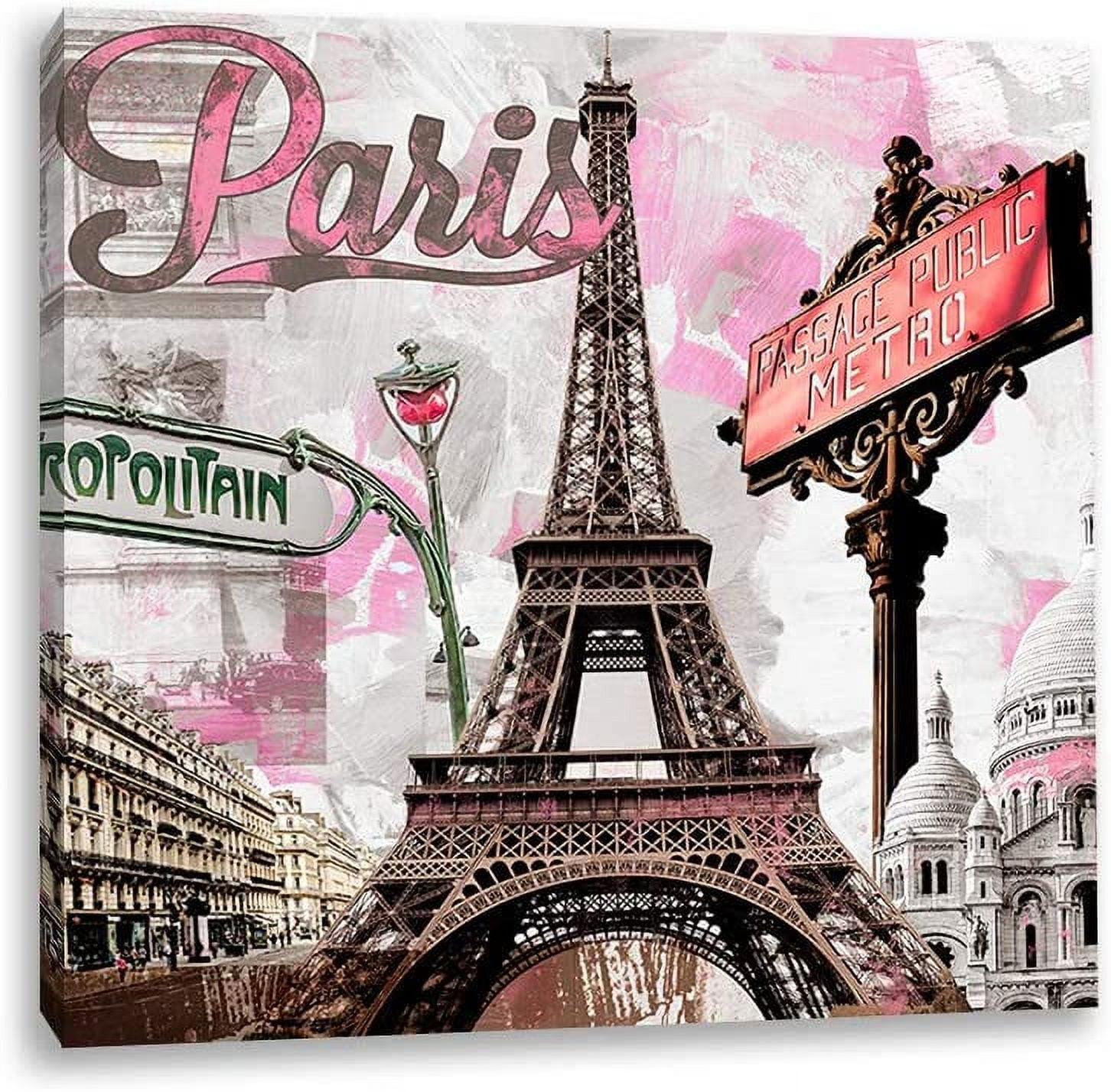 Canvas Wall Art Painting Romantic Pink Paris Eiffel Tower Square Wall