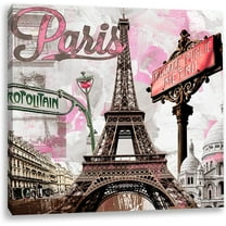 Canvas Wall Art Painting Romantic Pink Paris Eiffel Tower Square Wall Art 12x12 Inch Printed Canvas Wall Paris Theme Decors for Girls Bedroom Kids Living Room Bathroom Kitchen