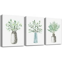 Canvas Wall Art Paintings For Kitchen Dining Room Family Wall Decor For Bedroom Wall Decoration For Living Room Office Decor Green Leaf Vase Wall Pictures Artwork For Home Walls 3 Piece