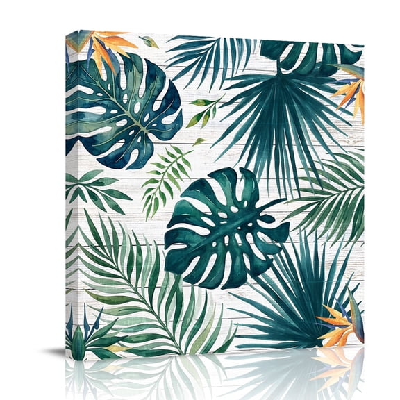 Canvas Wall Art Palm Leaves Canvas Art Print Summer White Wood Grain Tropical Botanical Coastal Pictures Wall Decor for Living Room Bedroom Artwork Decorations Stretched Framed Ready to Hang 8"x8"