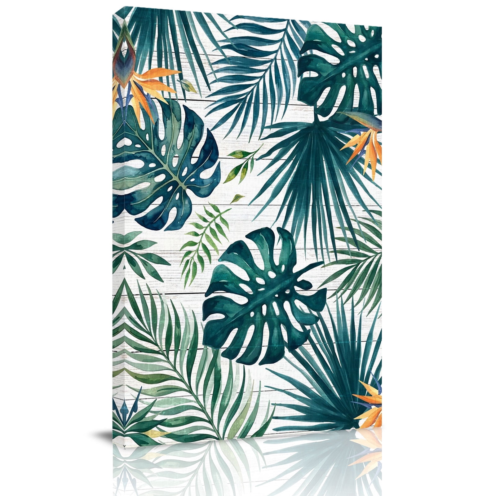 Picture of Canvas Wall Art Palm Leaves Canvas Art Print Summer White Wood Grain ...