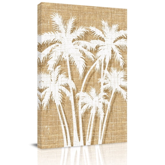Canvas Wall Art Palm Tree Canvas Art Print Tropical Plant Coastal Summer Khaki Pictures Wall Decor for Living Room Bedroom Artwork Decorations Stretched Framed Ready to Hang 16"x24"