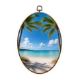 thumbnail image 1 of Canvas Wall Art Palm Trees Tropical Beach Clear Blue Coastal Modern Ocean Clouds Sand Oval Framed Canvas Prints Vintage Wall Hanging Decor for Home Decorations 8.6"x11.4", 1 of 7