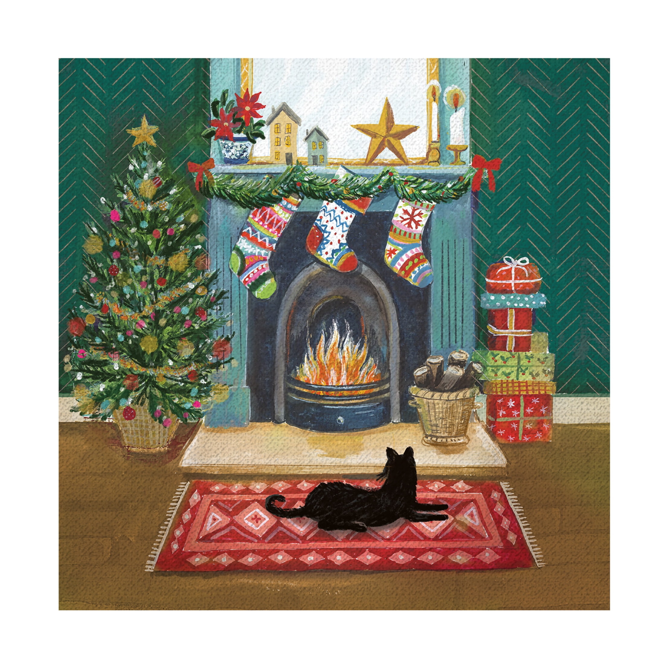Canvas Wall Art - Paper Dove Co Ltd 'Fireside Scene' Wall Art for Living Room, Bedroom, or Office Décor by Trademark Fine Art - 18 x 18 Inches