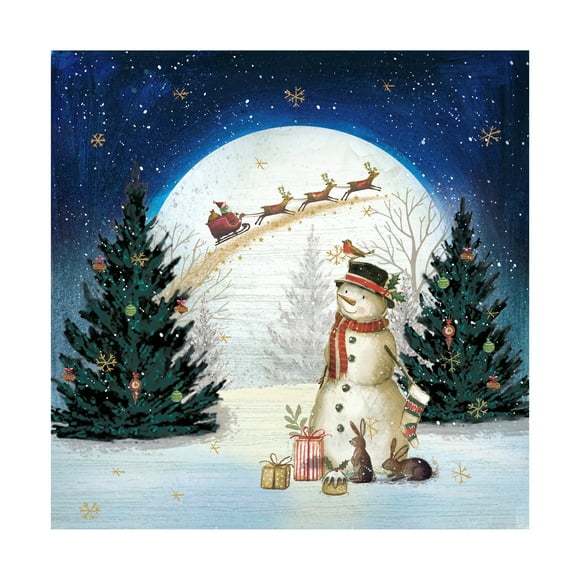 Canvas Wall Art - Paper Dove Co Ltd 'Snowman Moonlit Night' Wall Art for Living Room, Bedroom, or Office Décor by Trademark Fine Art - 14 x 14 Inches