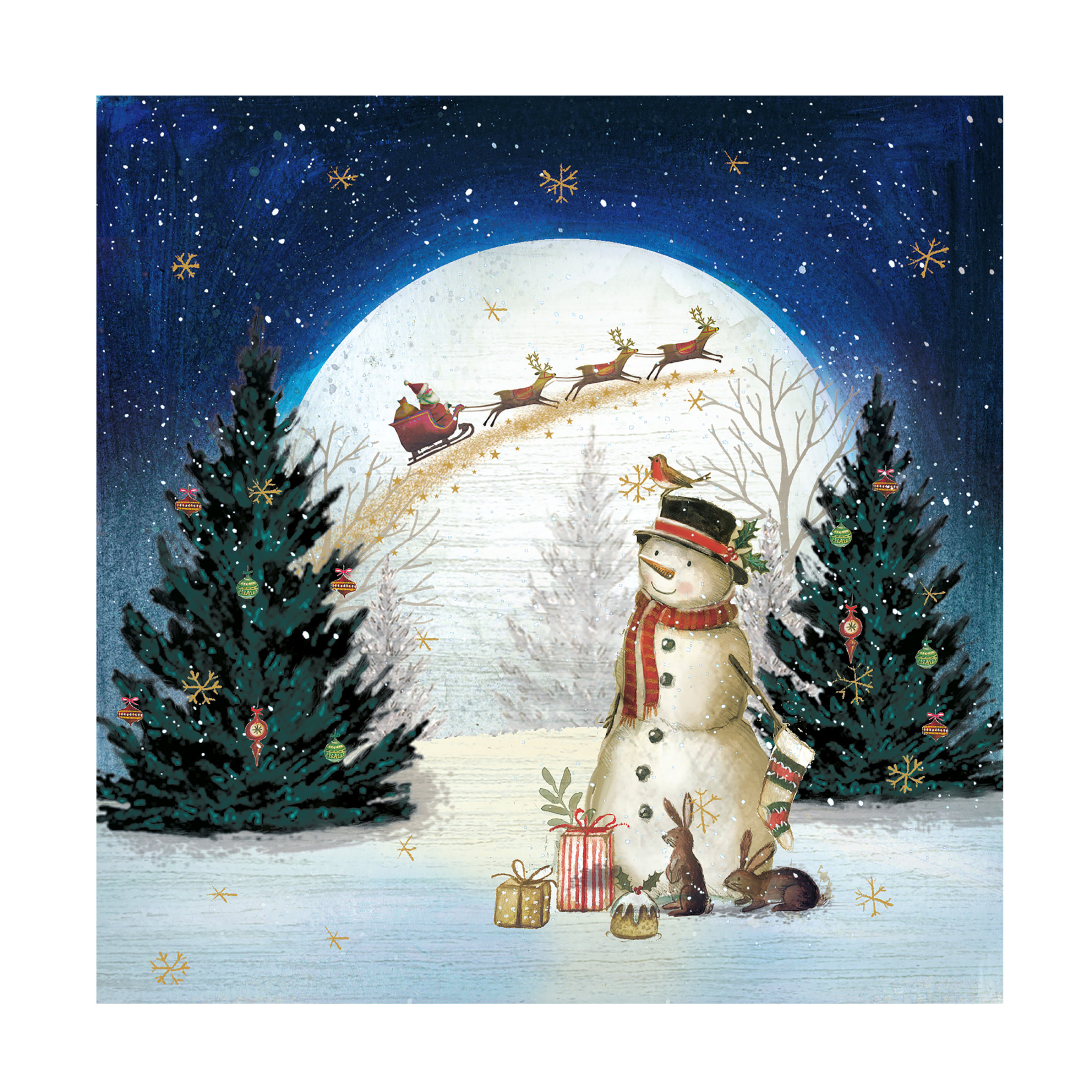 Canvas Wall Art - Paper Dove Co Ltd 'Snowman Moonlit Night' Wall Art for Living Room, Bedroom, or Office Décor by Trademark Fine Art - 35 x 35 Inches