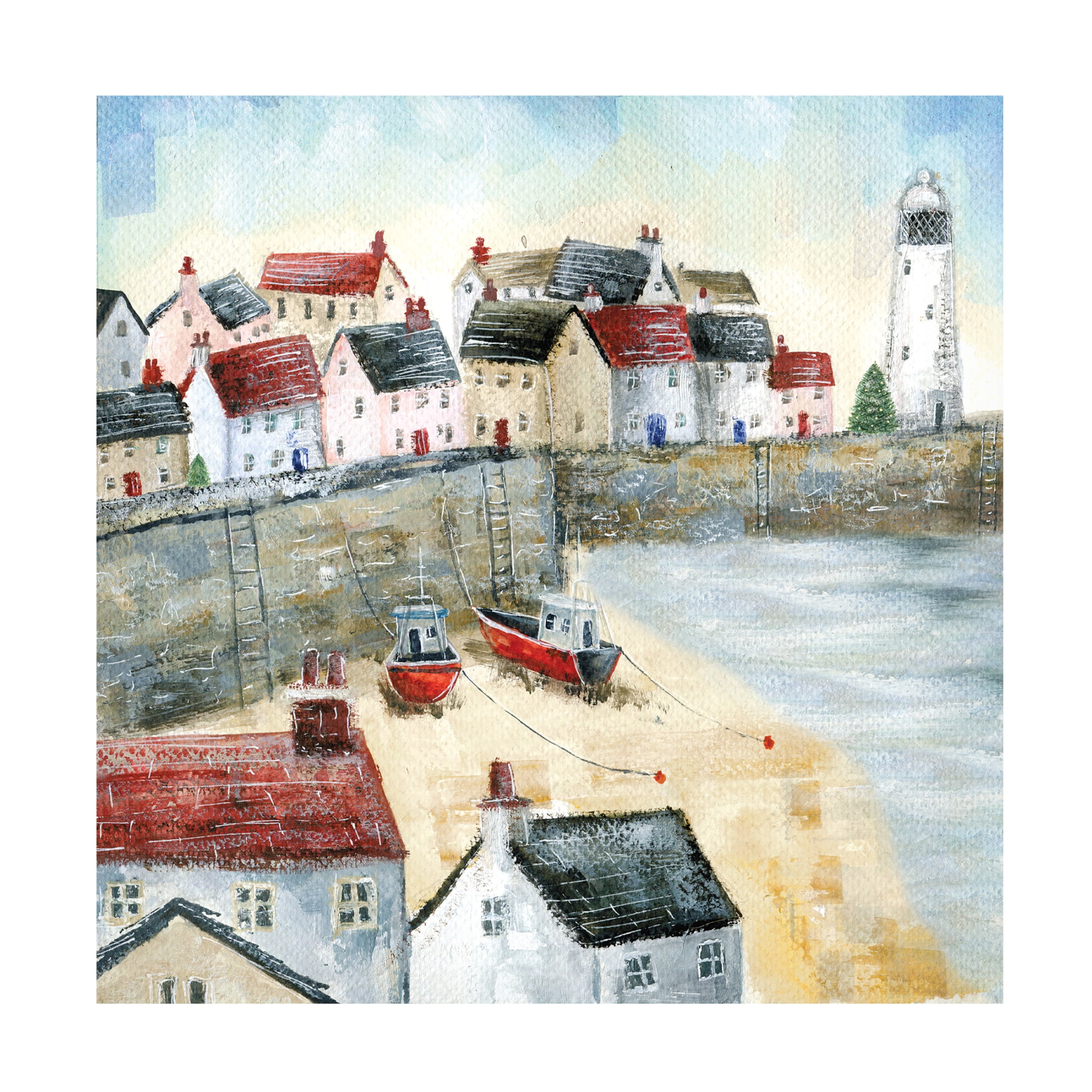 Canvas Wall Art - Paper Dove Co Ltd 'Snowy Harbour' Wall Art for Living Room, Bedroom, or Office Décor by Trademark Fine Art - 35 x 35 Inches