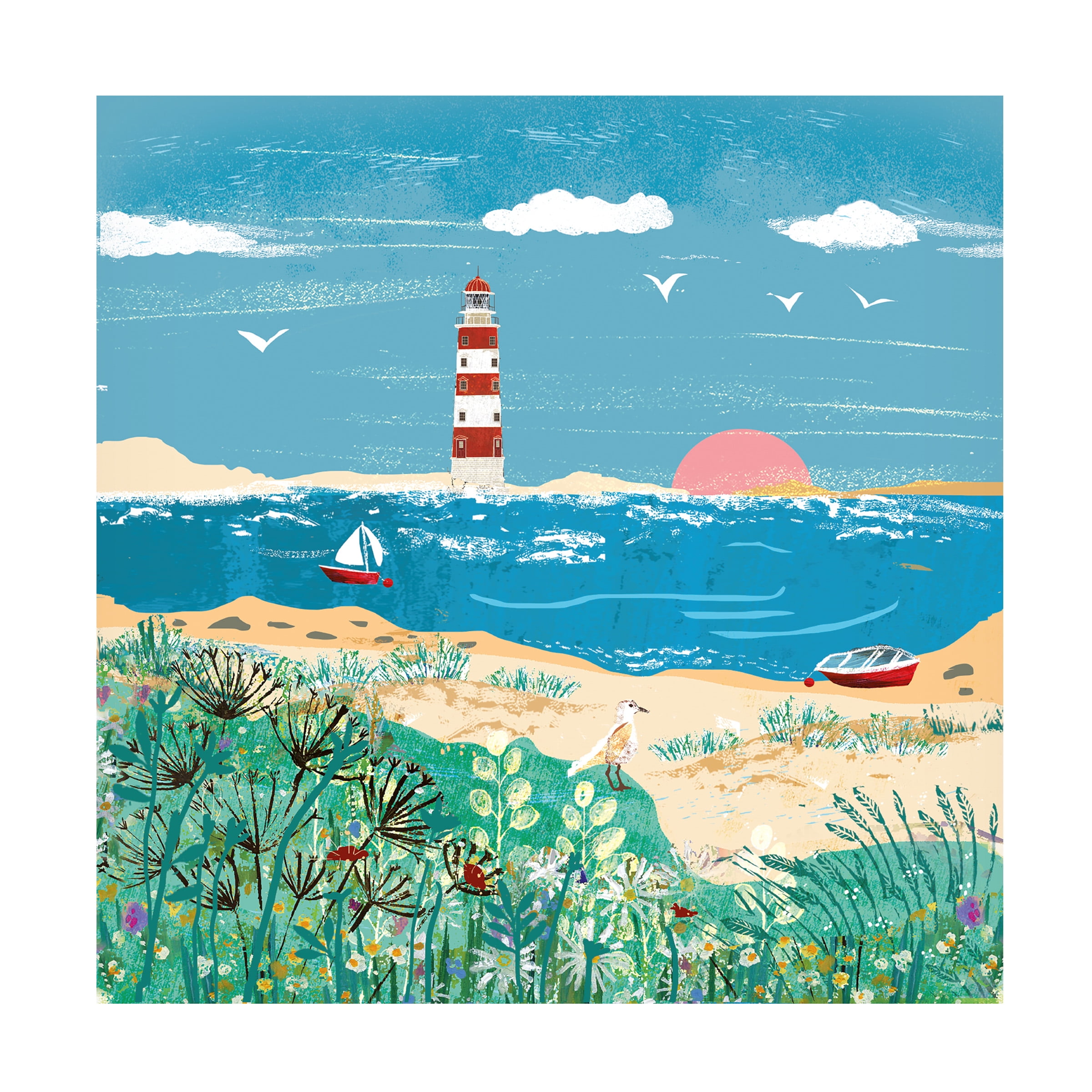 Canvas Wall Art - Paper Dove Co Ltd 'Sunny Lighthouse' Wall Art for Living Room, Bedroom, or Office DÃ©cor by Trademark Fine Art - 14 x 14 Inches