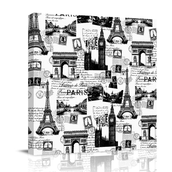 Canvas Wall Art, Paris Tower Framed Canvas Prints for Bathroom Kitchen, Vintage Architectural Hand-Painted Aesthetic Gallery Wrapped Wall Decor for Home Office, Gifts, 10"x10" Ship Next Day