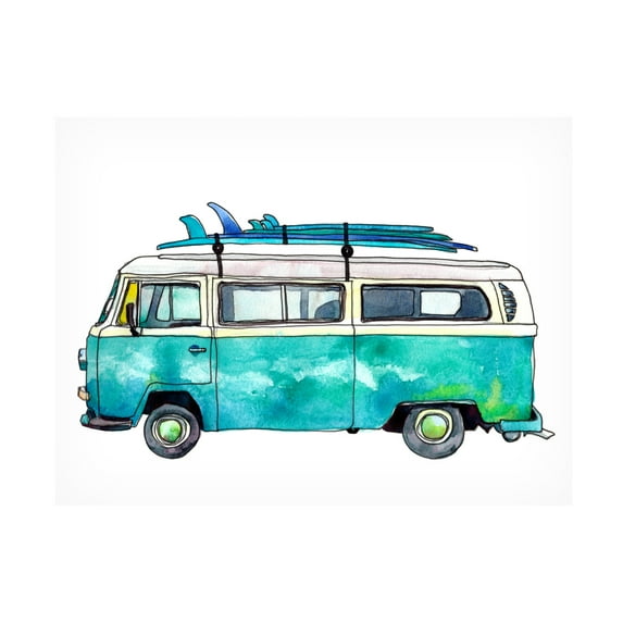 Canvas Wall Art - Paul McCreery 'Blue Surf Van' Wall Art for Living Room, Bedroom, or Office Décor by Trademark Fine Art - 19 x 14 Inches