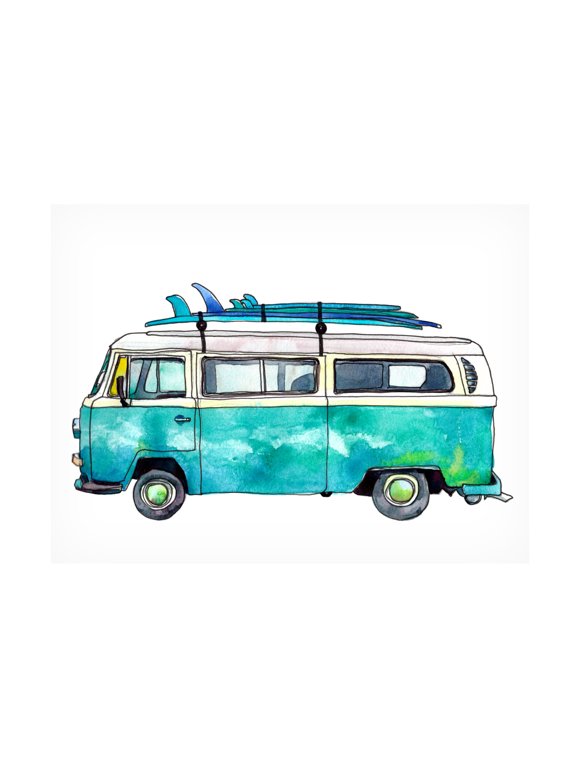 Canvas Wall Art - Paul McCreery 'Blue Surf Van' Wall Art for Living Room, Bedroom, or Office Décor by Trademark Fine Art - 19 x 14 Inches