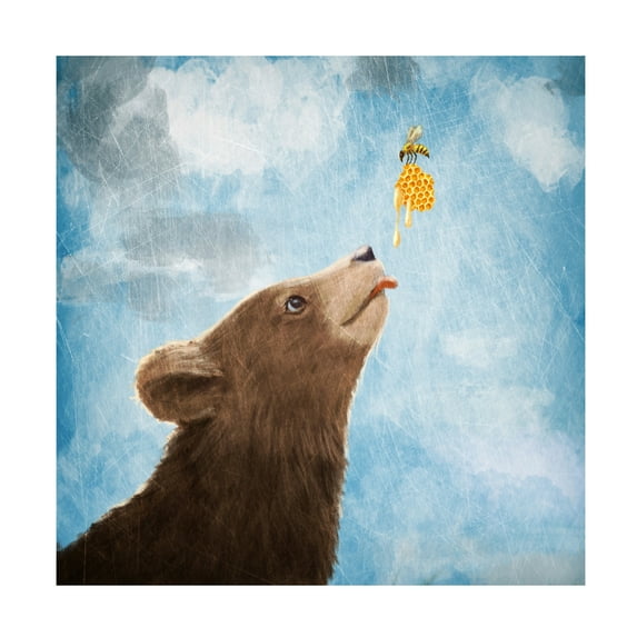 Canvas Wall Art - Paula Belle Flores 'Bear Cub and Bee with Honeycomb' Wall Art for Living Room, Bedroom, or Office Décor by Trademark Fine Art - 24 x 24 Inches