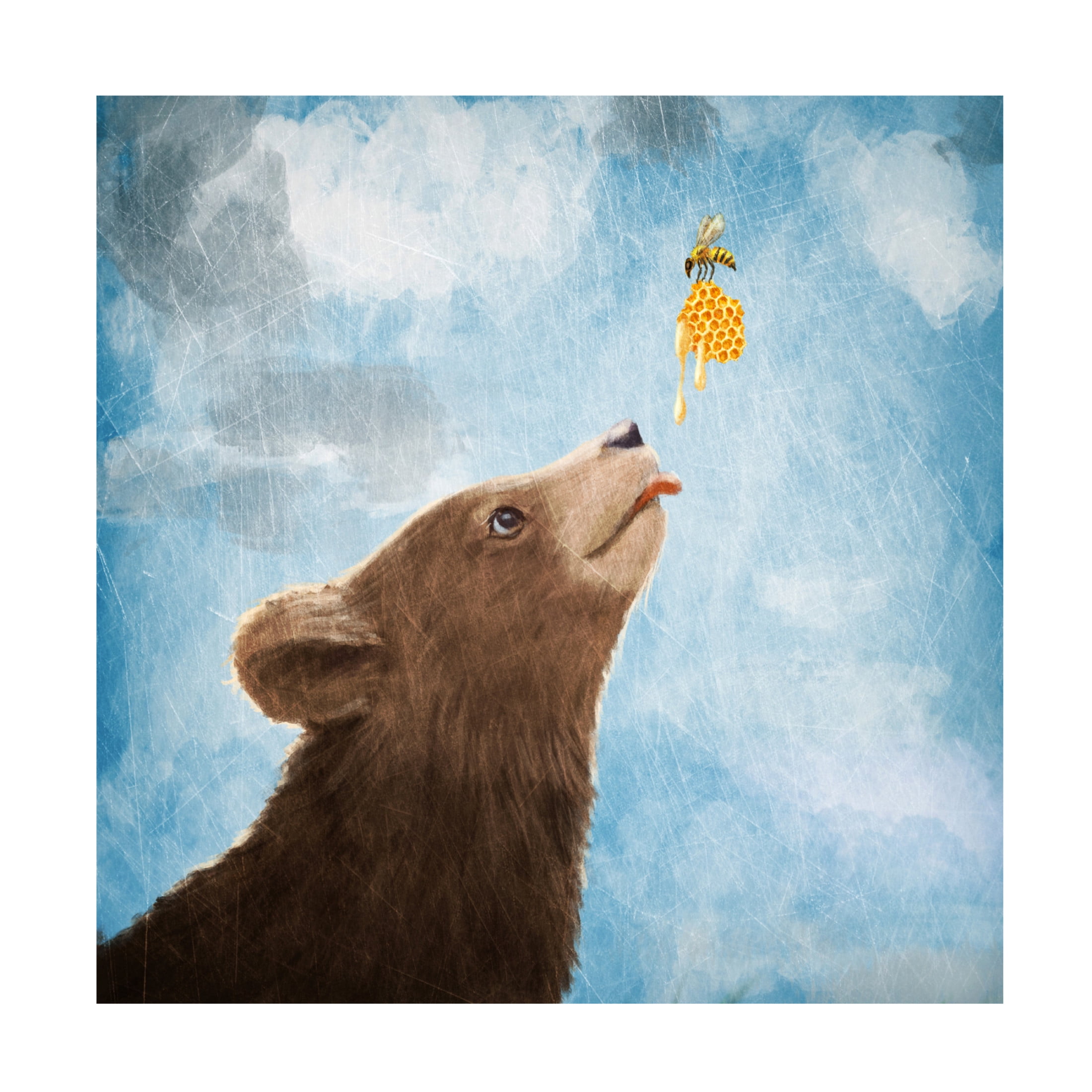 Canvas Wall Art - Paula Belle Flores 'Bear Cub and Bee with Honeycomb' Wall Art for Living Room, Bedroom, or Office Décor by Trademark Fine Art - 35 x 35 Inches