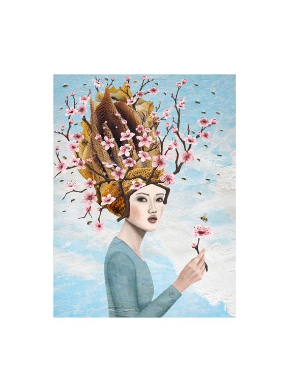 Canvas Wall Art - Paula Belle Flores 'Bee Lady' Wall Art for Living Room, Bedroom, or Office Décor by Trademark Fine Art - 14 x 19 Inches