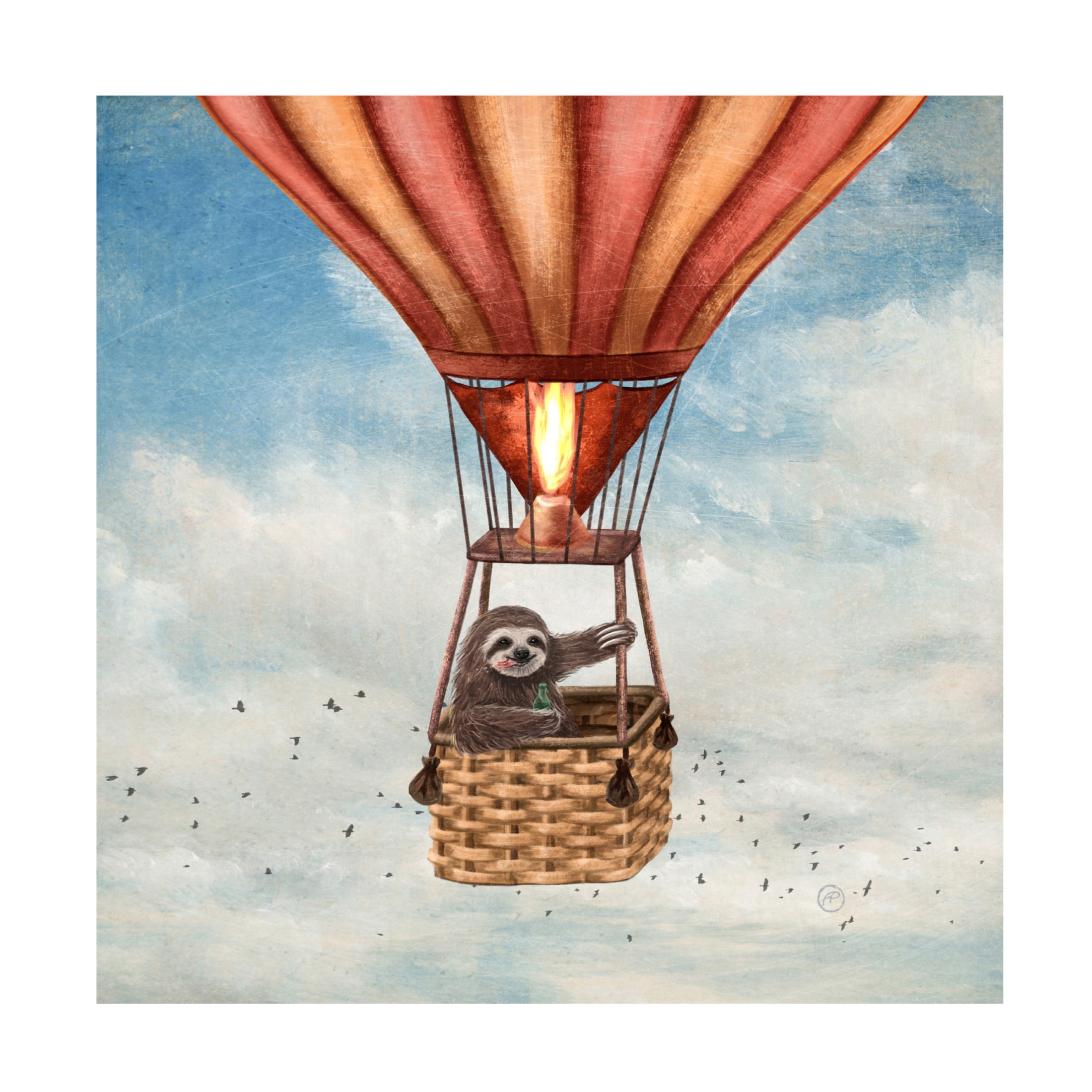 Canvas Wall Art - Paula Belle Flores 'Sloth Around the World' Wall Art for Living Room, Bedroom, or Office Décor by Trademark Fine Art - 14 x 14 Inches
