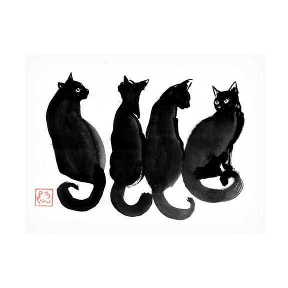 Canvas Wall Art - Pechane '4 Black Cats' Wall Art for Living Room, Bedroom, or Office Décor by Trademark Fine Art - 19 x 14 Inches