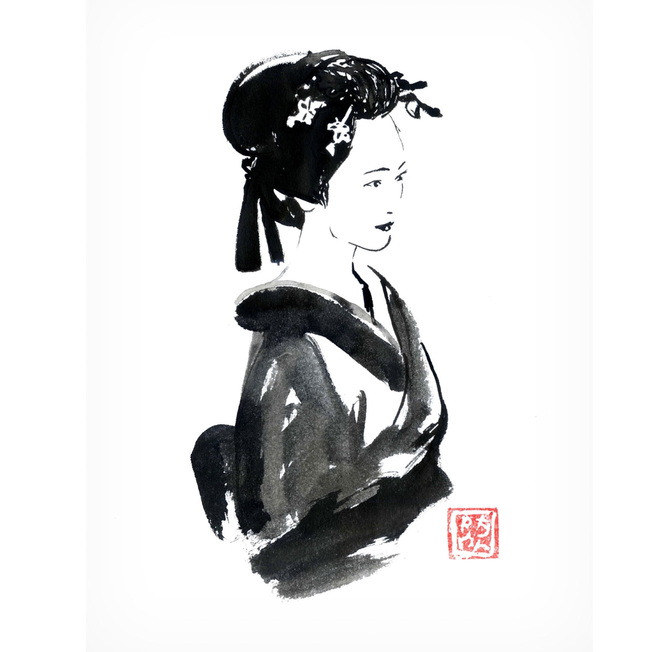 Canvas Wall Art - Pechane 'Beautiful Geisha' Wall Art for Living Room, Bedroom, or Office Décor by Trademark Fine Art - 14 x 19 Inches