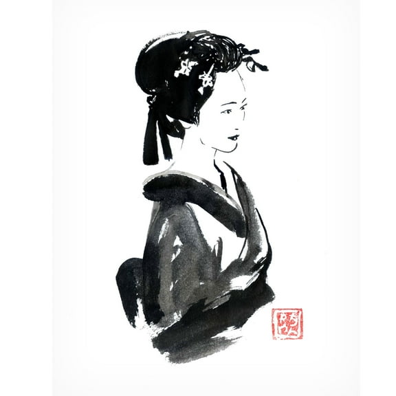 Canvas Wall Art - Pechane 'Beautiful Geisha' Wall Art for Living Room, Bedroom, or Office Décor by Trademark Fine Art - 14 x 19 Inches