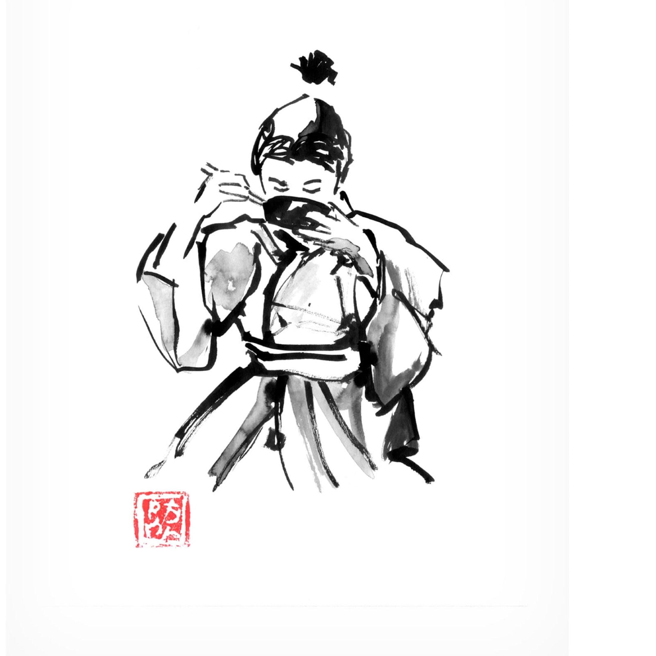 Canvas Wall Art - Pechane 'Boy Eating Rice' Wall Art for Living Room, Bedroom, or Office Décor by Trademark Fine Art - 35 x 47 Inches