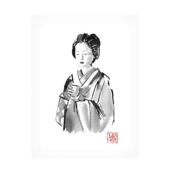 Canvas Wall Art - Pechane 'Geisha Drinking' Wall Art for Living Room, Bedroom, or Office Décor by Trademark Fine Art - 14 x 19 Inches