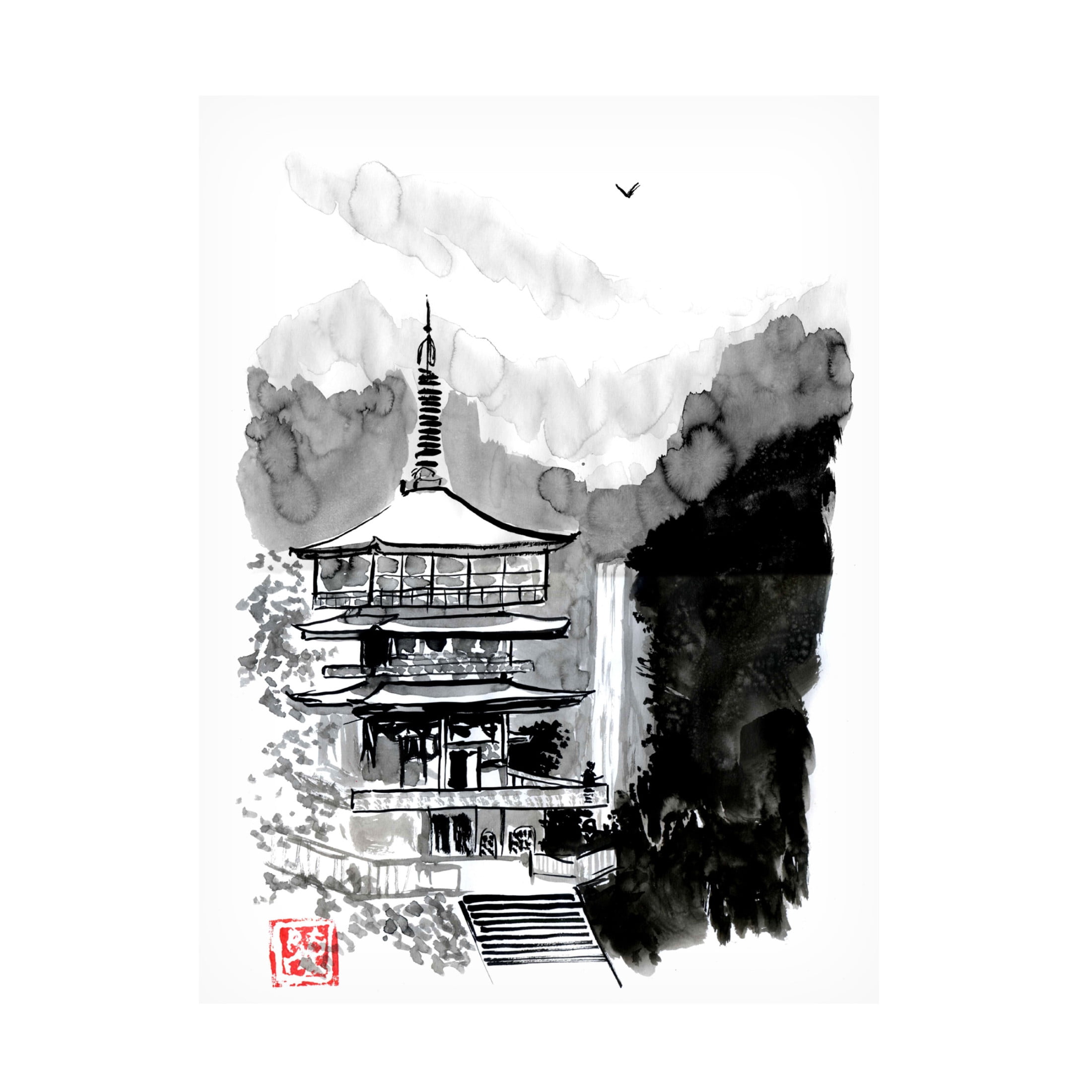 Canvas Wall Art - Pechane 'Pagoda And Fall' Wall Art for Living Room, Bedroom, or Office Décor by Trademark Fine Art - 18 x 24 Inches