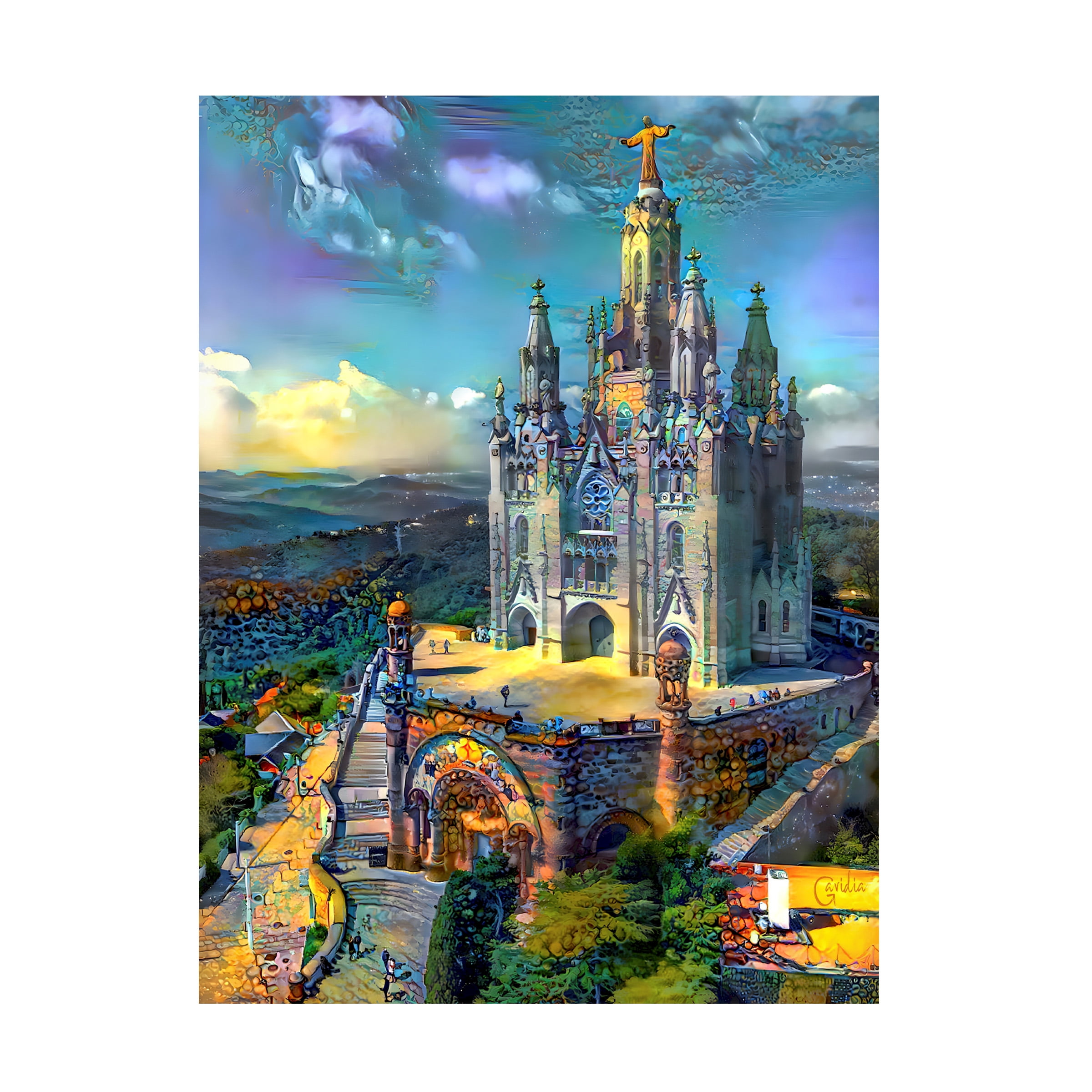 Canvas Wall Art - Pedro Gavidia 'Barcelona Spain Tibidabo Church' Wall Art for Living Room, Bedroom, or Office DÃ©cor by Trademark Fine Art - 35 x 47 Inches