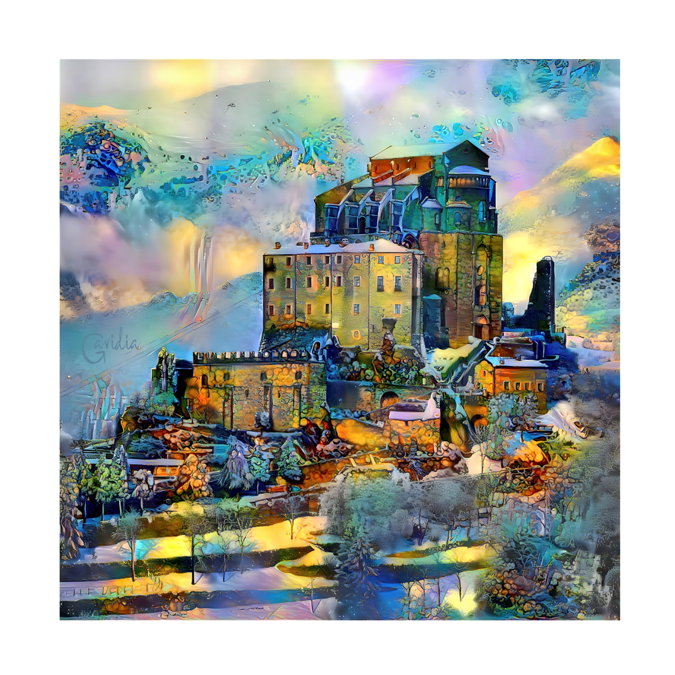 Canvas Wall Art - Pedro Gavidia 'Italy Piedmont Abbazia della Sacra di San Michele' Wall Art for Living Room, Bedroom, or Office Décor by Trademark Fine Art - 18 x 18 Inches