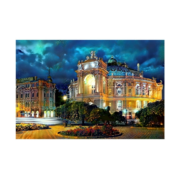 Canvas Wall Art - Pedro Gavidia 'Odessa Ukraine Opera and Ballet Theater Night' Wall Art for Living Room, Bedroom, or Office Décor by Trademark Fine Art - 19 x 12 Inches